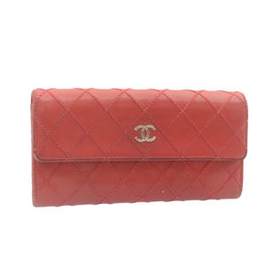 CHANEL Bags Chanel Lamb Skin Wild Stitch Long Wallet Red Cc